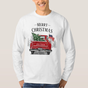 Camiseta Bandeira do Caminhão Vermelho do Natal Patriótic
