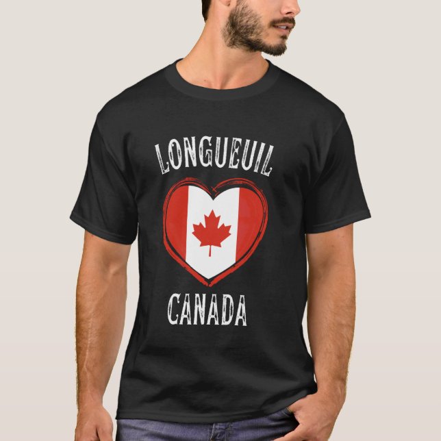 Camiseta Bandeira do Canadá Coração Cidade Longueuil (Frente)