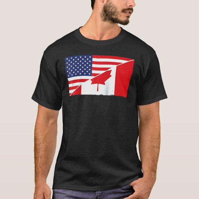 Camiseta Bandeira Do Canadá E Bandeira Dos Eua Raparam Ance (Frente)