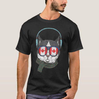 Camiseta Bandeira do Canadá Gato Canadense Óculos de Sol En