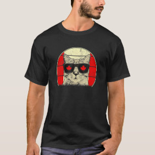 Camiseta Bandeira do Canadá Gato Canadense Óculos de Sol H