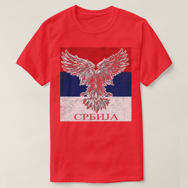 Camiseta Bandeira do Casaco de Armas Sérvio Eagle (Frente do Design)