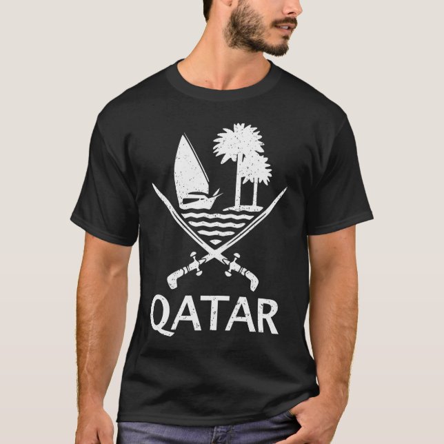Camiseta Bandeira do Catar Emblema do Catar (Frente)
