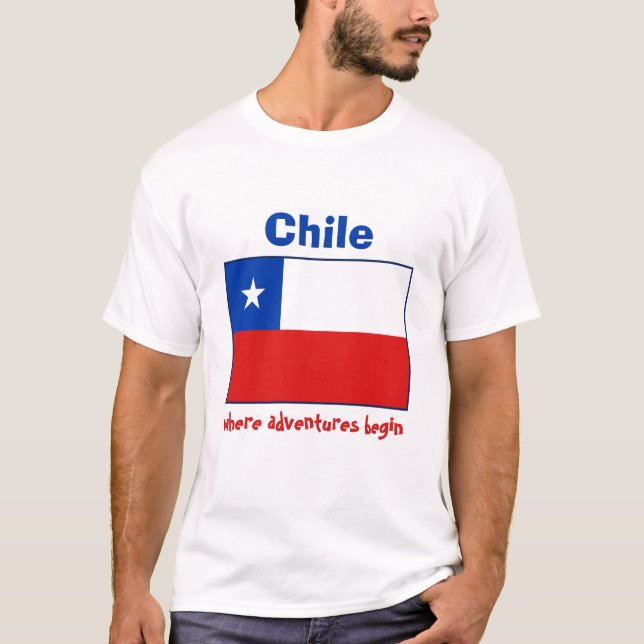 Camiseta Bandeira do Chile + Mapa + T-shirt do texto (Frente)