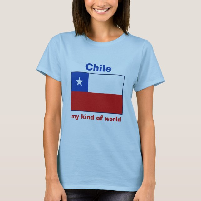 Camiseta Bandeira do Chile + Mapa + T-shirt do texto (Frente)