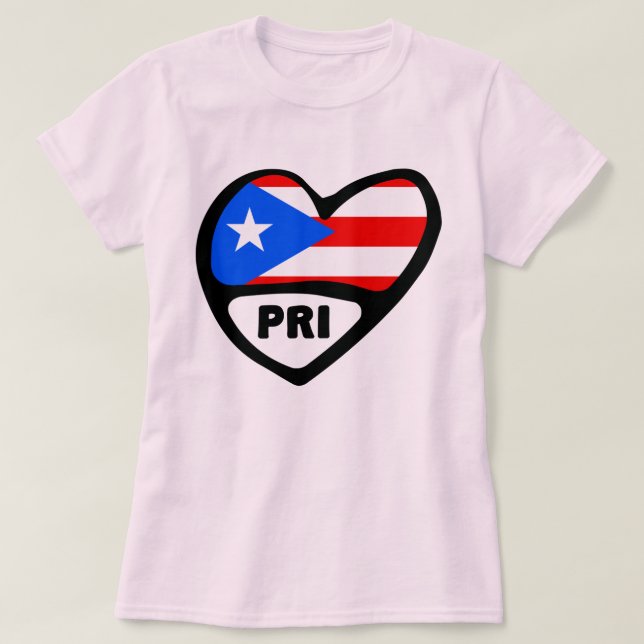 Camiseta Bandeira do Coração de Porto Rico PRI (Frente do Design)