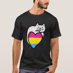 Camiseta Bandeira do Coração Pansexual Feminino Gato Bolso