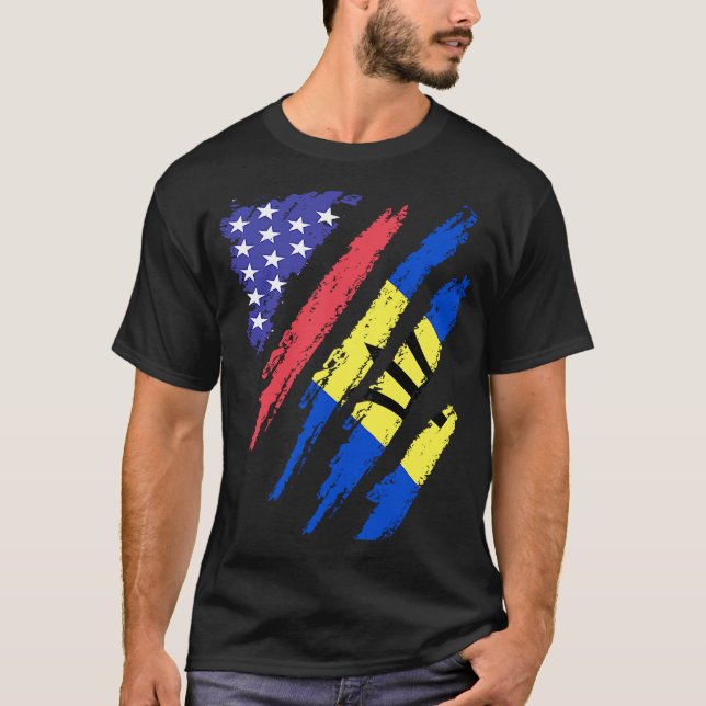 Camiseta Bandeira do Coração Patriota Americano Barbadiano (Frente)