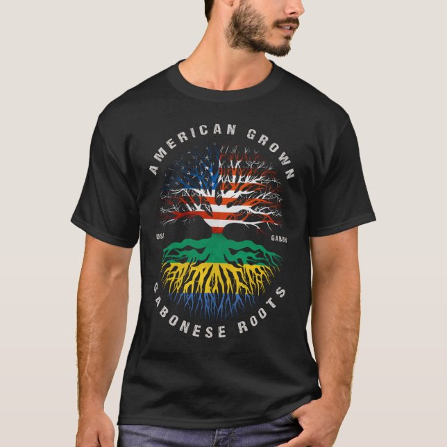 Camiseta Bandeira do Gabão de Raízes Gabonesas Cultivadas A (Frente)