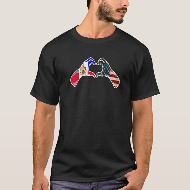 Camiseta Bandeira do Haiti Americano - EUA Haitian Heart Pr (Frente)