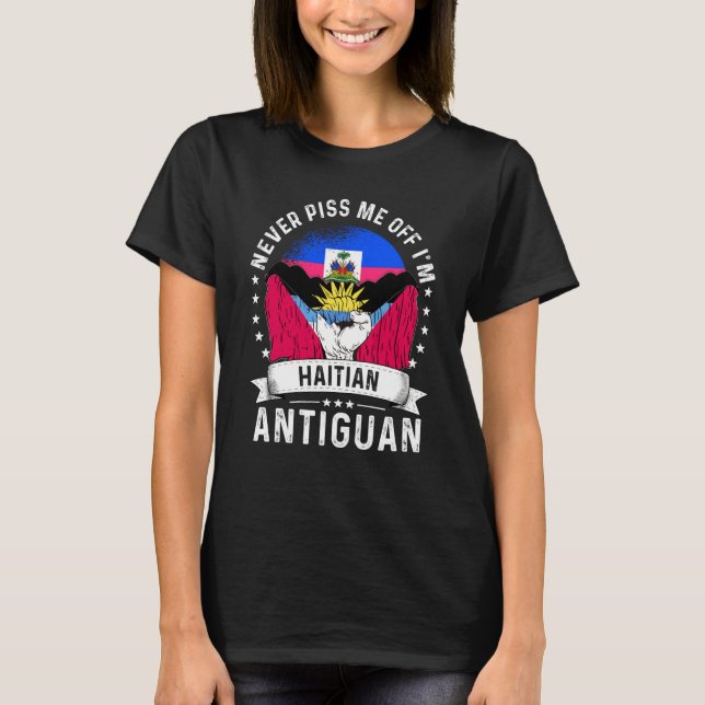 Camiseta Bandeira do Haiti Antigua e Barbuda Crescido Humor (Frente)