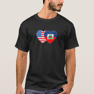 Camiseta Bandeira do Haiti e dos EUA Coração Gêmeo para Hai
