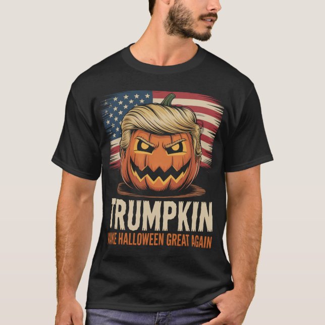 Camiseta Bandeira do Halloween Trumpkin Us (Frente)