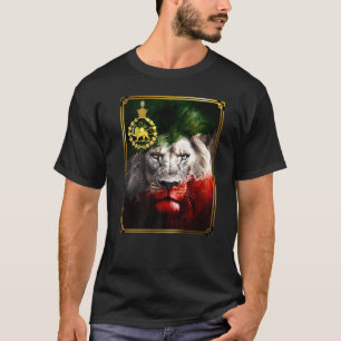 Camiseta bandeira do Irã na cabeça de leão com um leão dour
