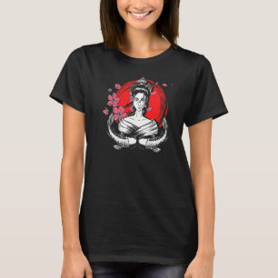 Camiseta Bandeira do Japão Geisha Peixe Sakura Árvore Flor
