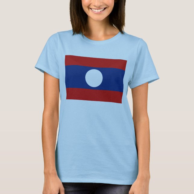 Camiseta Bandeira do Laos x Mapa T-Shirt (Frente)