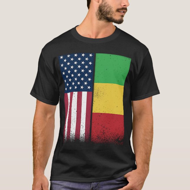 Camiseta Bandeira Do Mali, Estados Unidos E Mali Bandeiras  (Frente)