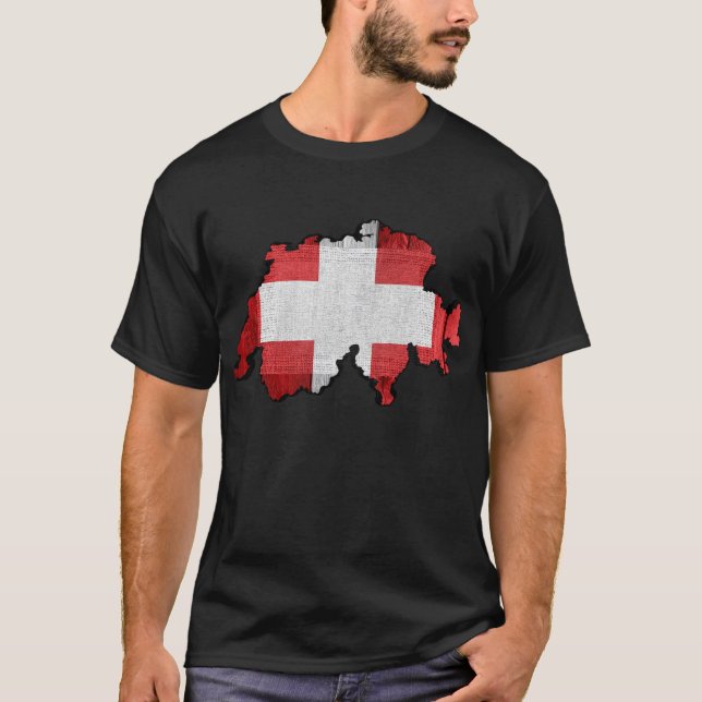 Camiseta Bandeira do mapa da suiça (Frente)
