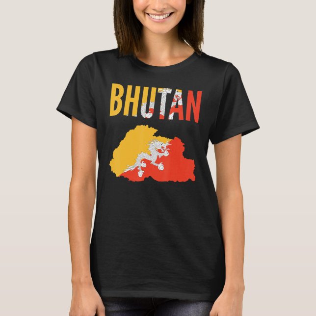 Camiseta Bandeira do Mapa do Butão (Frente)