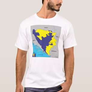 Camiseta Bandeira do Mapa Político do País Bósnia-Herzegovi