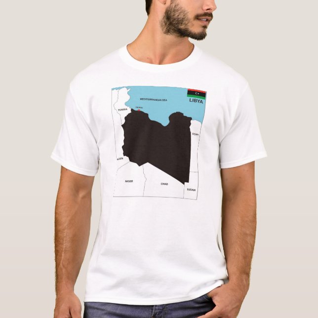 Camiseta bandeira do mapa político do país líbia (Frente)