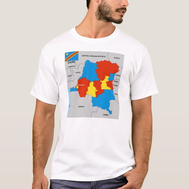 Camiseta bandeira do mapa político do país zaire (Frente)