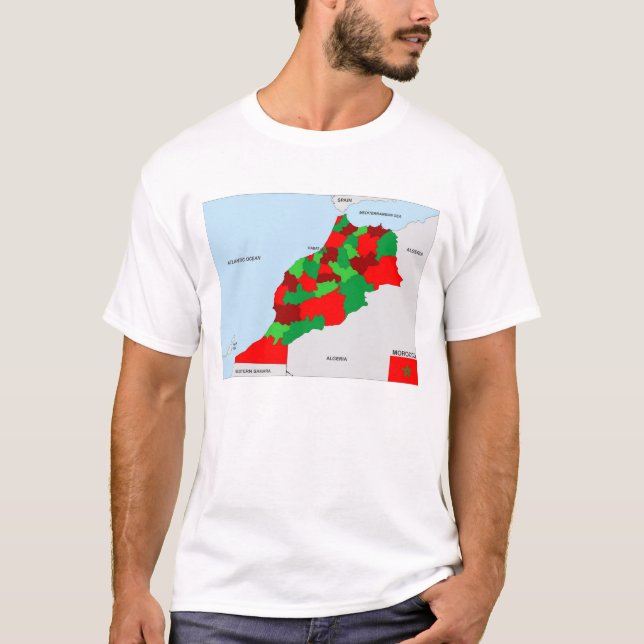 Camiseta bandeira do mapa político negro de marrocos (Frente)