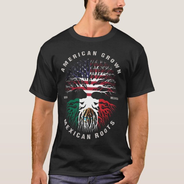 Camiseta Bandeira do México - Americano Cresceu Raízes Mexi (Frente)