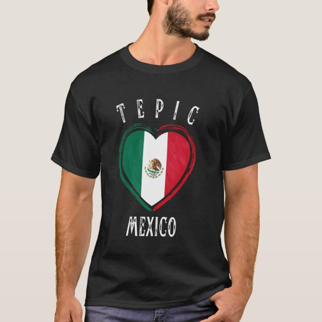 Camiseta Bandeira do México Coração Cidade Tepic (Frente)