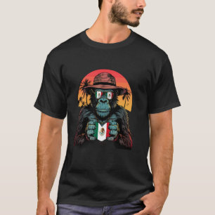 Camiseta Bandeira do México Gorila do Coração Tropical Pôr