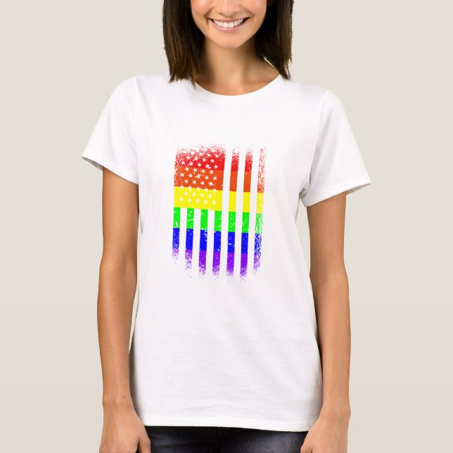 Camiseta bandeira do orgulho americano arco-íris lgbt (Frente)
