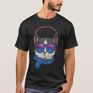 Camiseta Bandeira do Orgulho Bi Bissexual Cat Vintage Óculo