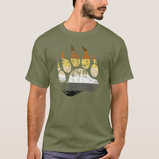 Camiseta Bandeira do Orgulho do Urso Sofrido Pata de urso (Frente)