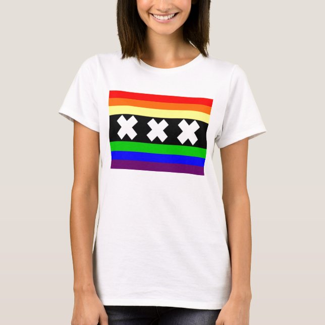 Camiseta Bandeira do orgulho gay de Amsterdão (Frente)