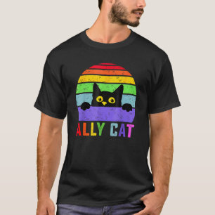 Camiseta Bandeira do Orgulho Gay LGBT Gato Aliado  Gato