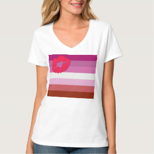 Camiseta bandeira do orgulho lésbico batom SlipperyJoe femi