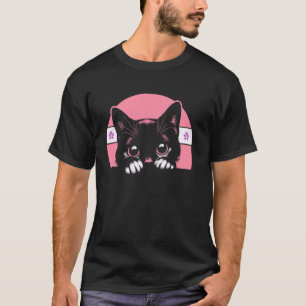 Camiseta Bandeira do Orgulho Lésbico Gato Espiando Arte Ret