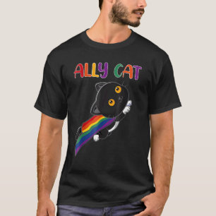 Camiseta Bandeira do Orgulho LGBT Arco-Íris Gato Aliado Ga