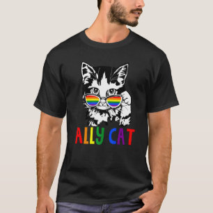 Camiseta Bandeira do Orgulho Lgbt Gato Aliado Arco-íris do