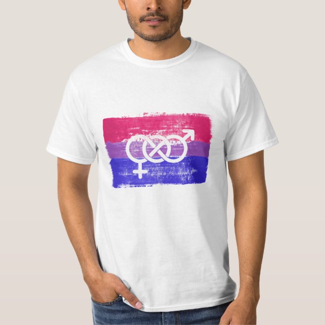 CAMISETA BANDEIRA DO ORGULHO SÍMBOLO BISSEXUAL PINTADA (Frente)