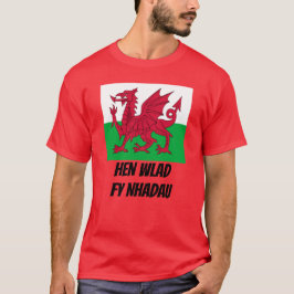 Camiseta Bandeira do País de Gales e texto galopante Hen Wl