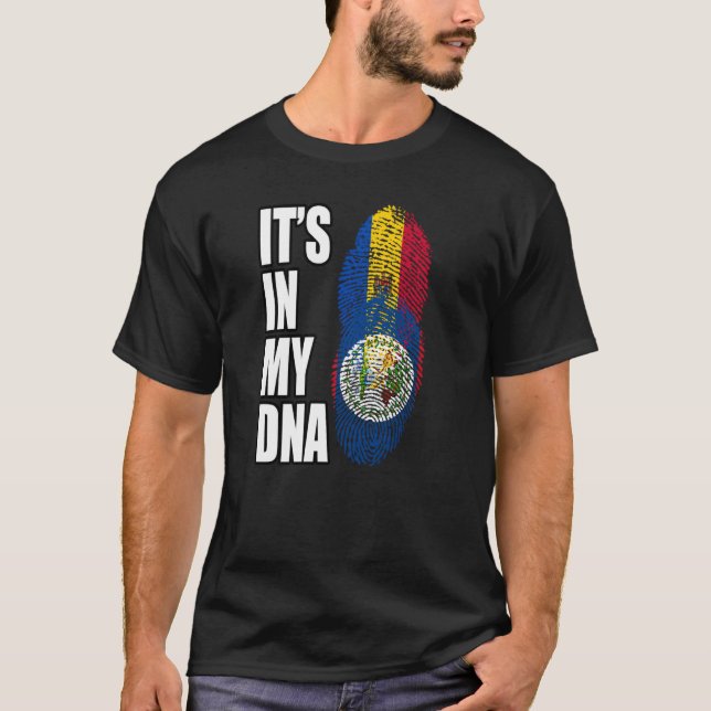 Camiseta Bandeira Do Patrimônio Do DNA Mix Belizean E Moldo (Frente)