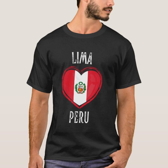 Camiseta Bandeira do Peru Coração Cidade de Lima (Frente)