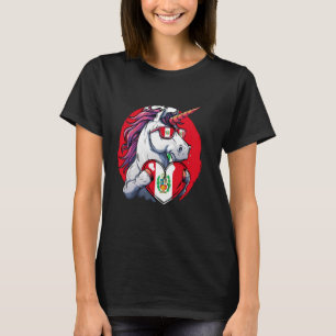 Camiseta Bandeira do Peru Unicórnio Coração Raízes Peruanas