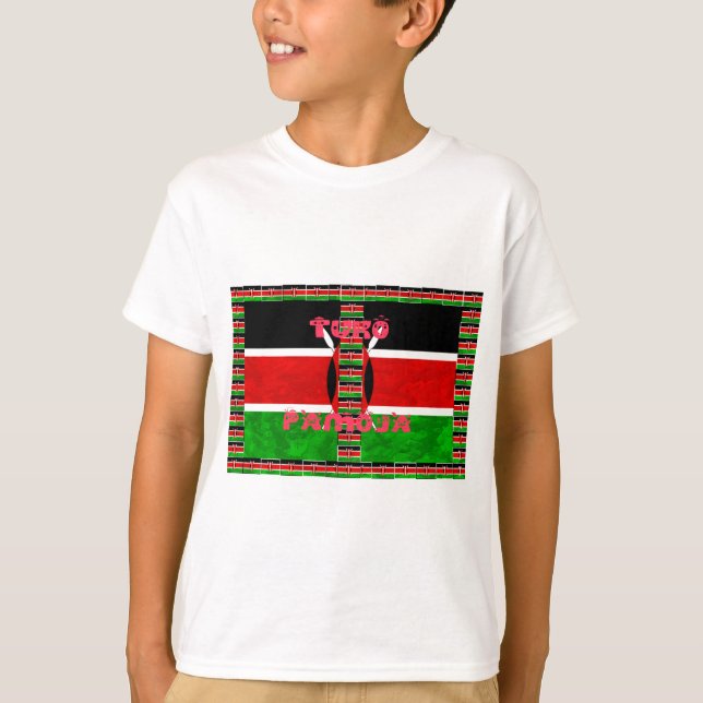 Camiseta Bandeira do Quênia: Tuko Pamoja - Design de Arte U (Frente)