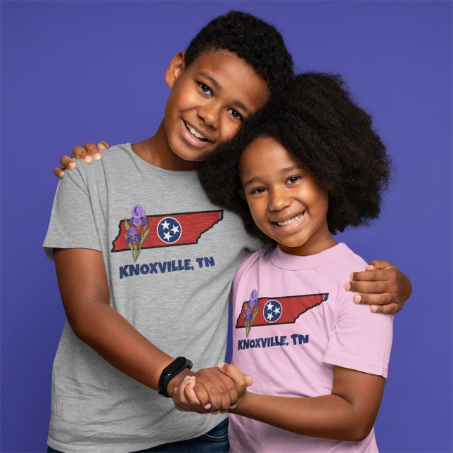 Camiseta Bandeira do Tennessee & Flor Íris Roxa Texto Perso (Criador carregado)