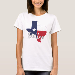 Camiseta Bandeira do Texas em Mapa de Dallas Feminino Camis
