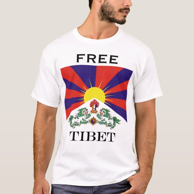 Camiseta Bandeira do Tibete - Sinalizador do Leão de Neve (Frente)