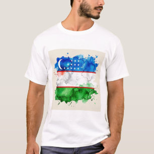 Camiseta Bandeira do Uzbequistão   Emblema Oficial Uzbeque 