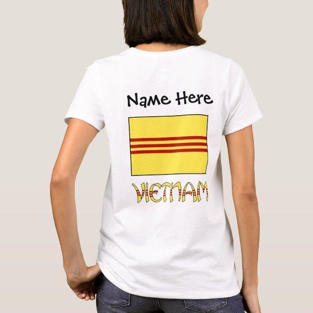 Camiseta Bandeira do Vietnã e do Sul do Vietnã com seu nome (Verso)